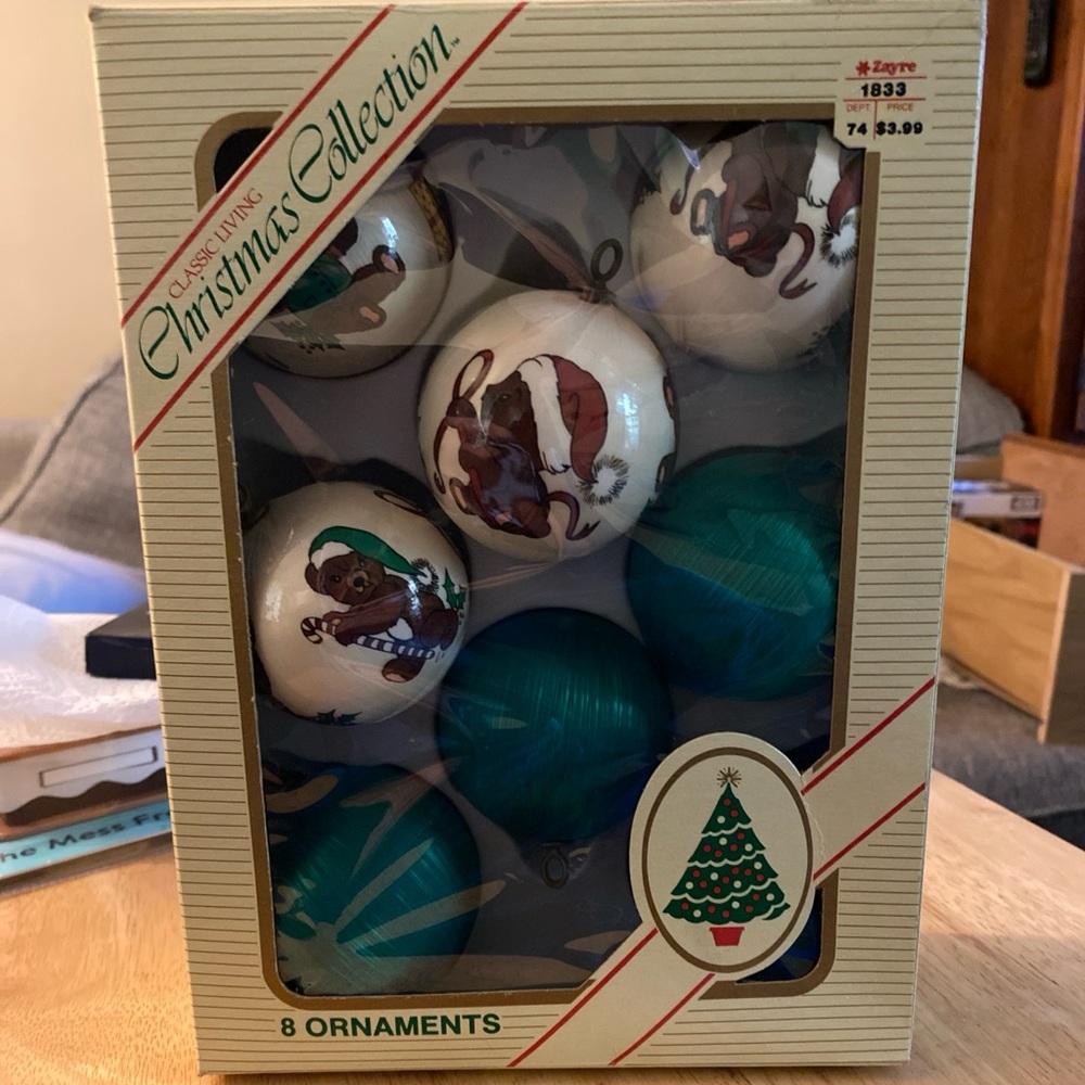 Vintage Zayres Classic Living Christmas Teddy Bear Collection Set of 8 Ornaments